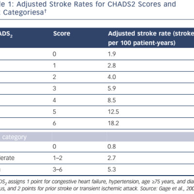 Table 1 Adjusted Stroke Rates for CHADS2 Scores and Risk Categoriesa