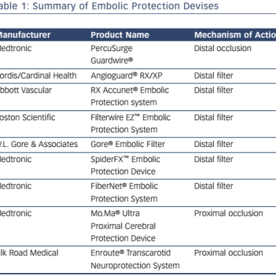 Table 1 Summary of Embolic Protection Devises