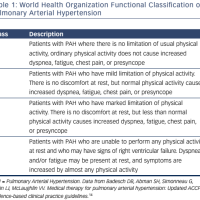 Table 1 World Health Organization Functional Classification of Pulmonary Arterial Hypertension
