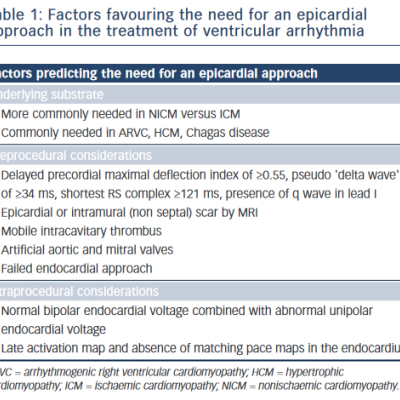 Table 1 Factors favouring the need for an epicardial approach in the treatment of ventricular arrhythmia