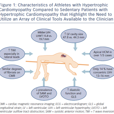 Figure 1 Characteristics of Athletes with Hypertrophic Cardiomyopathy Compared to Sedentary Patients with Hypertrophic Cardiomyopathy that Highlight the Need to Utilize an Array of Clinical Tools Available to the Clinician