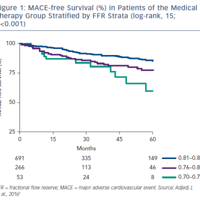 Figure 1 MACE-free Survival  in Patients of the Medical Therapy Group Stratified by FFR Strata
