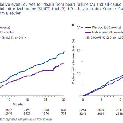 Figure 2 Kaplan–Meier cumulative event curves for death from heart failure A and all-cause death in the Systolic Heart Failure