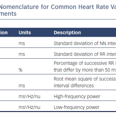 Nomenclature for Common Heart Rate Variability Measurements