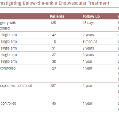 Summary Of Studies Investigating Below The Ankle Endovascular Treatment