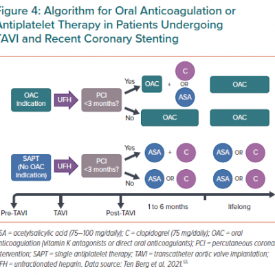 Algorithm for Oral Anticoagulation or Antiplatelet Therapy in Patients Undergoing TAVI and Recent Coronary Stenting