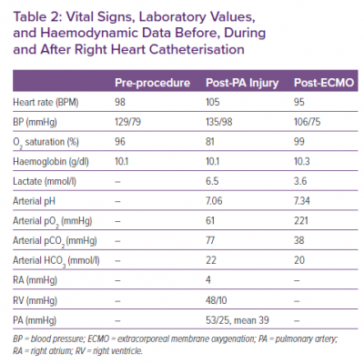 Vital Signs Laboratory Values and Haemodynamic Data Before During and After Right Heart Catheterisation