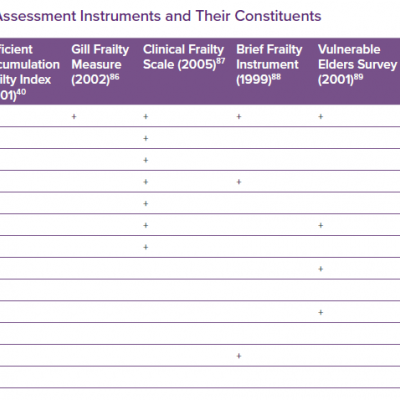 Most Cited Frailty Assessment Instruments and Their Constituents