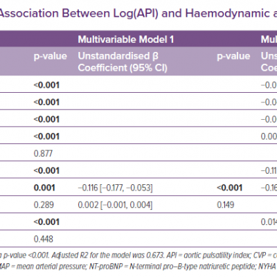Regression Models – Association Between Log(API) and Haemodynamic and Clinical Variables