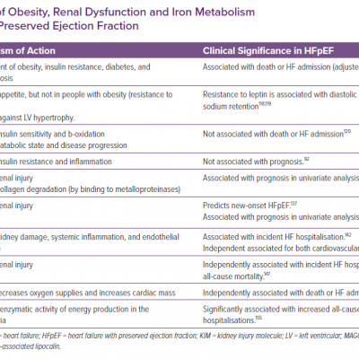 Biomarkers of Obesity Renal Dysfunction and Iron Metabolism in Heart Failure with Preserved Ejection Fraction