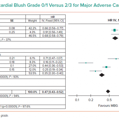 Forest Plot of Myocardial Blush Grade 0/1 Versus 2/3 for Major Adverse Cardiovascular Events