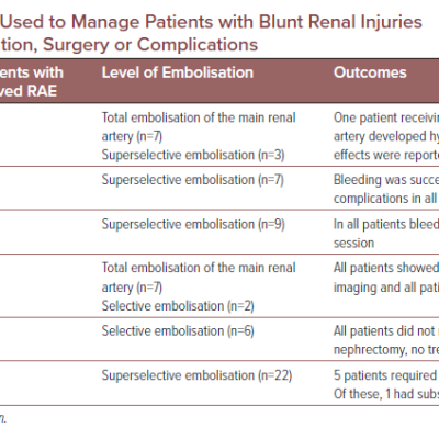 Level of Embolisation Used to Manage Patients with Blunt Renal Injuries and Need for Repeat Embolisation Surgery or Complications