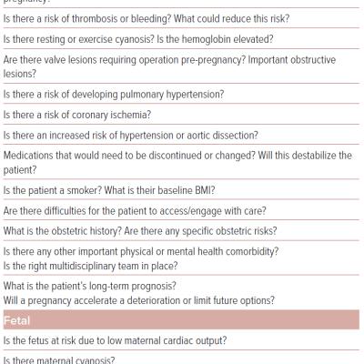 Table 2 Checklist for Assessing Risk in Pregnancies Complicated by Adult Congenital Heart Disease