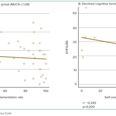 Figure 3 Correlation between the European Heart Failure Self-care Behaviour Scale and the Self-care Implementation Rate Stratified by the Presence of Cognitive Decline