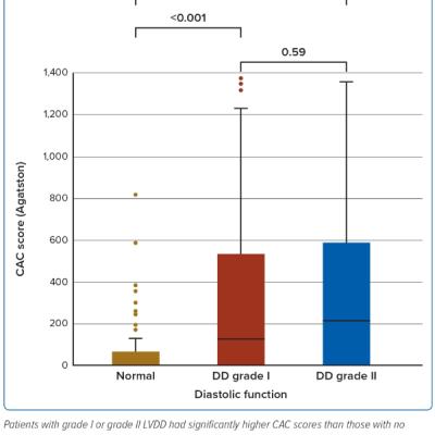 Figure 1 The Coronary Artery Calcium Scores of Patients Categorised by Left Ventricular Diastolic Dysfunction Grade