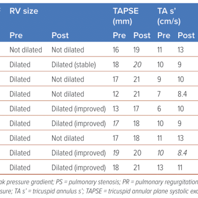Table 2 Haemodynamic Changes with Percutaneous Pulmonary Valve Implantation